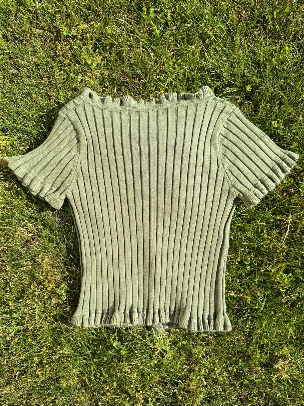 Better Be Olive Green Ruffle-Trim Ribbed Button Cardigan - Picture 6 of 8